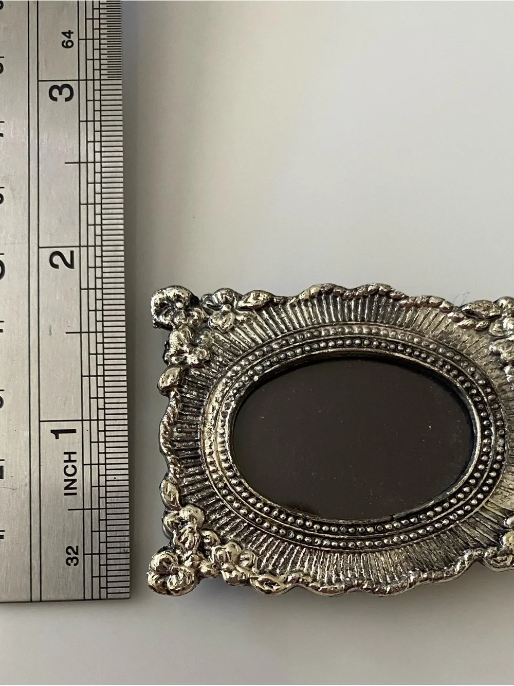 Ornate Oval Silver-Tone Mini Picture Frame